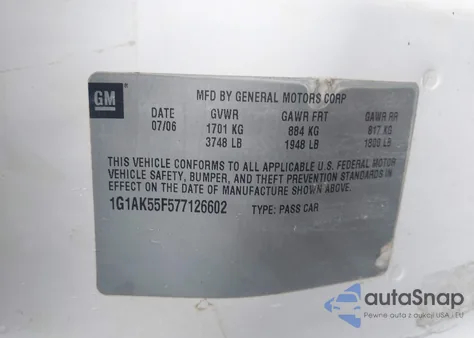 2007 Chevrolet Cobalt Ls from USA, damaged, VIN 1G1AK55F577126602